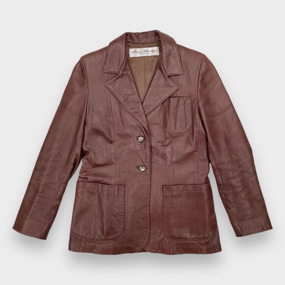 Amen Wardy Vintage Single Breasted Leather Jacket Brown Women's Small/Medium - Picture 1 of 13